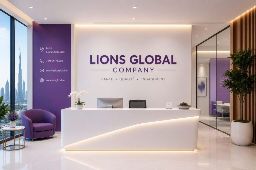 Bureau moderne de Lions Global Company — équipe et services B2B