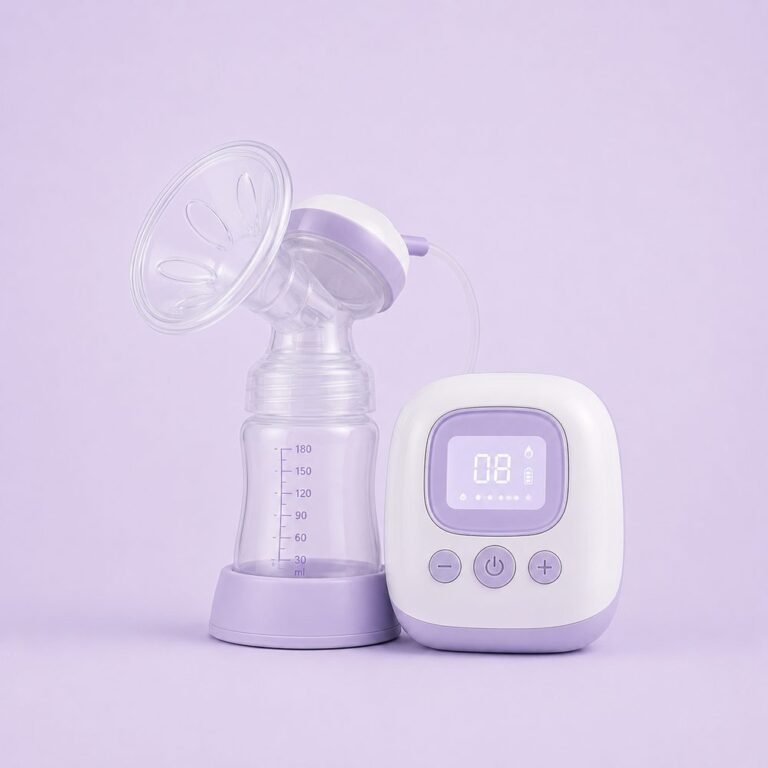 Tire-lait et accessoires de maternité sur fond pastel — catégorie maternité et allaitement