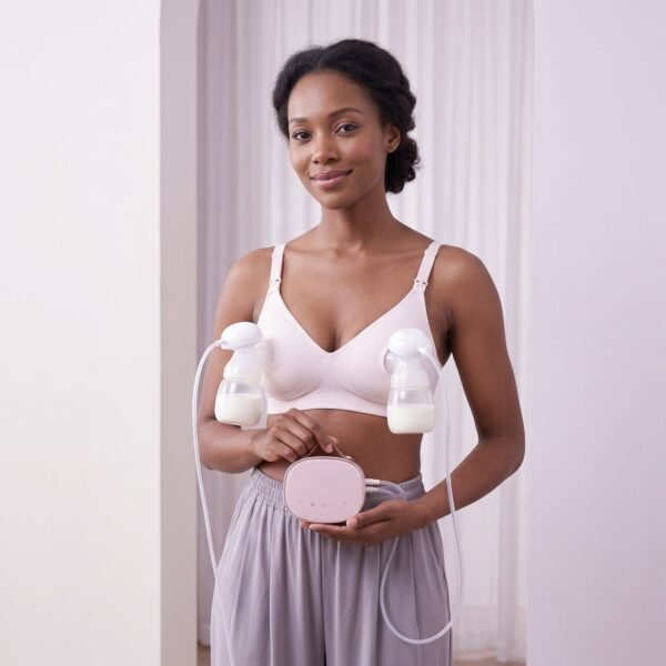 Maman utilisant un tire-lait portable POUPY — ambiance 2
