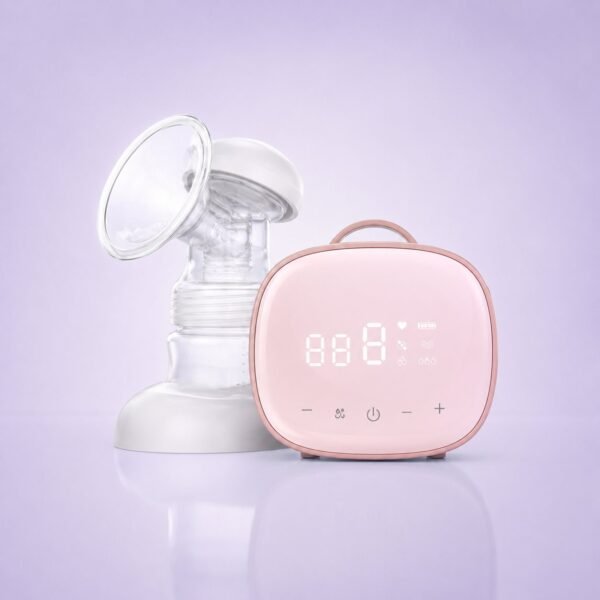 POUPY Tire-lait électrique simple, rose poudré POUPY Tire-lait électrique simple, rose poudré — packshot studio fond lavande